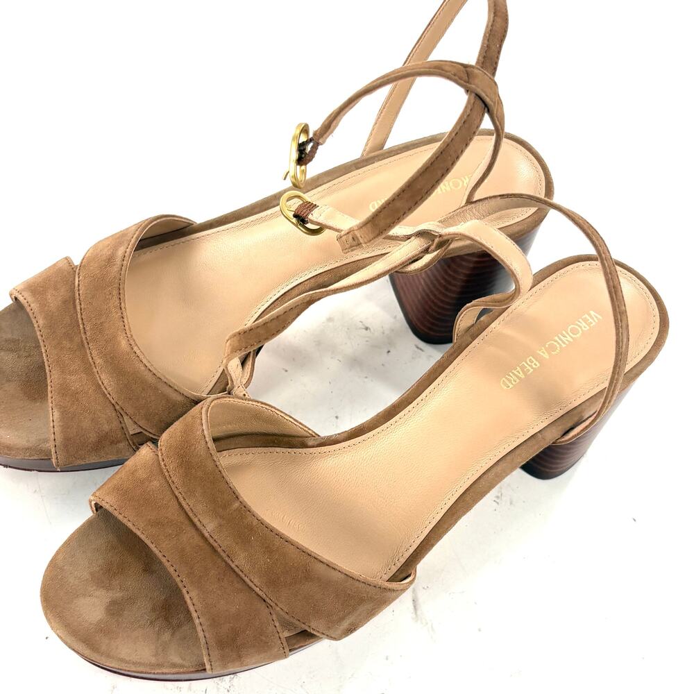 Veronica Beard Drina Ankle Strap Heels 9 Platform Sandals Hazelwood Tan Luxury - Picture 2 of 10